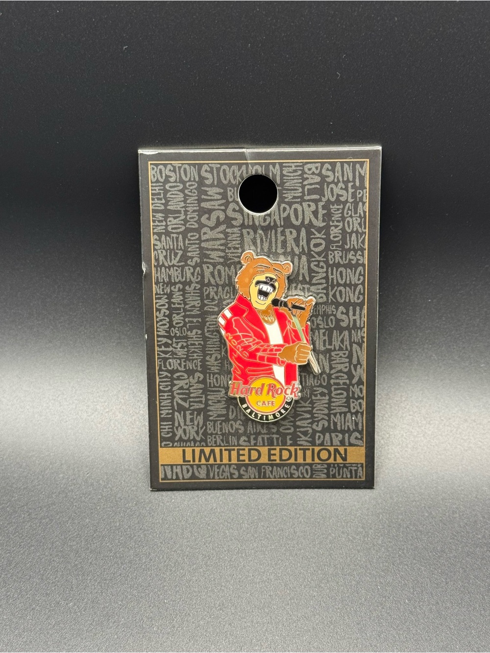 Hard Rock Cafe Bear Pin in Red and Gold